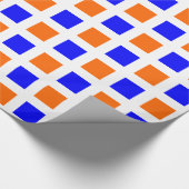 Vierkantjes - Blauw en Oranje op wit Cadeaupapier (Hoek)