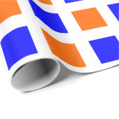 Vierkantjes - Blauw en Oranje op wit Cadeaupapier (Rol Hoek)