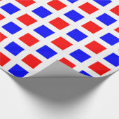 Vierkantjes - Blauw en Rood op Wit Cadeaupapier (Hoek)