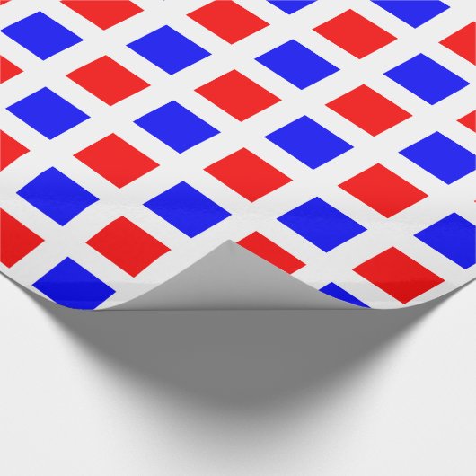 Vierkantjes - Blauw en Rood op Wit Cadeaupapier (Hoek)