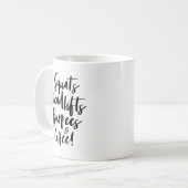 Vierkantjes, doden, Burpees en koffie! Zwart scrip Koffiemok (Voorkant links)