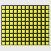 Vierkantjes - Geel op zwart Cadeaupapier (Vlak)