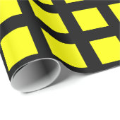 Vierkantjes - Geel op zwart Cadeaupapier (Rol Hoek)