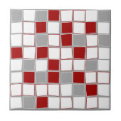 Vierkantjes, grijs, wit, bogundy, modern tegeltje (Voorkant)