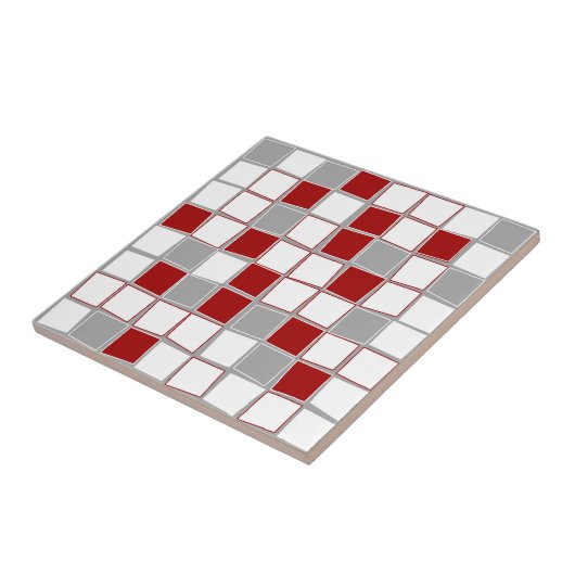 Vierkantjes, grijs, wit, bogundy, modern tegeltje (Zijkant)