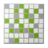 Vierkantjes, grijs, wit, groen, modern tegeltje (Voorkant)