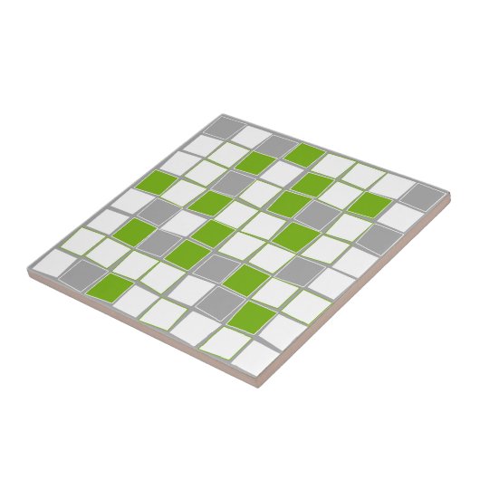 Vierkantjes, grijs, wit, groen, modern tegeltje (Zijkant)