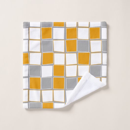Vierkantjes, grijs, wit, mosterdgeel, modern bad handdoek (Wasdoekje)
