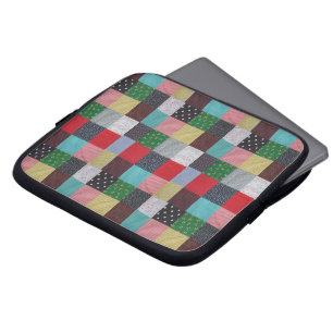 vierkantjes kleurrijke  textiel laptop sleeve
