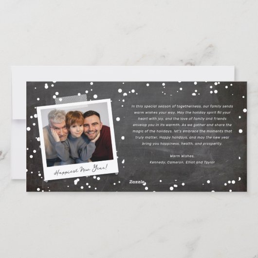 Vierkantjes krijtbord Vrede Liefde Vreugde Eenvoud Feestdagenkaart (Achterkant)