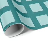 Vierkantjes - Licht Blauw Groen op Blauwgroen Cadeaupapier (Rol Hoek)