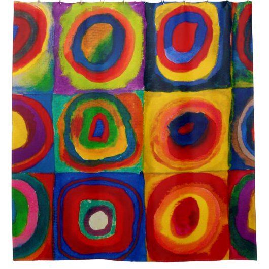 vierkantjes met cirkels, Abstract, Wassily Kandins Douchegordijn (Voorkant)