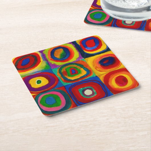 vierkantjes met cirkels, Abstract, Wassily Kandins Kartonnen Onderzetters (Schuin)