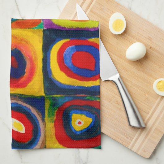 vierkantjes met cirkels, Abstract, Wassily Kandins Theedoek (Quarter Fold)