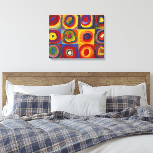 Vierkantjes met concentrische cirkels | Kandinsky Canvas Afdruk (Insitu (Slaapkamer))