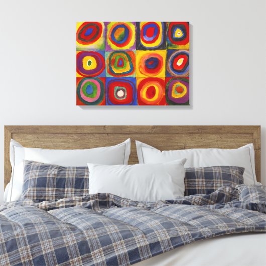 Vierkantjes met concentrische cirkels | Kandinsky Canvas Afdruk (Insitu (Slaapkamer))