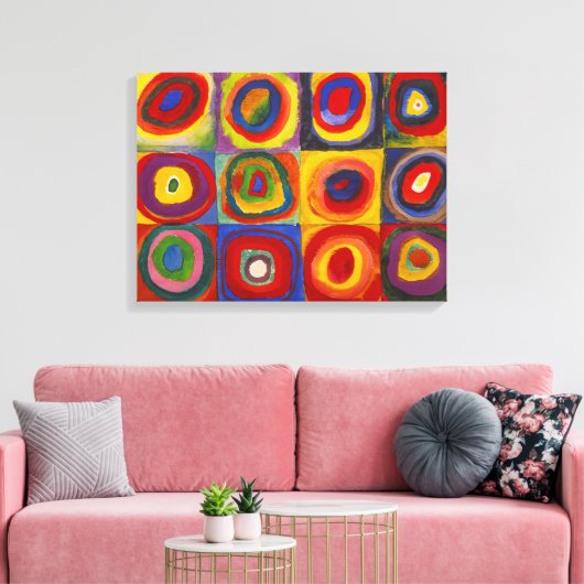 Vierkantjes met concentrische cirkels | Kandinsky Canvas Afdruk (Insitu (Woonkamer))
