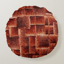 Vierkantjes met een donkere en lichte rode wandtex rond kussen