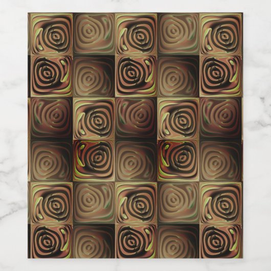 vierkantjes met reliëf en bruine gradiëntcirkels wijn etiket (Enkel label)