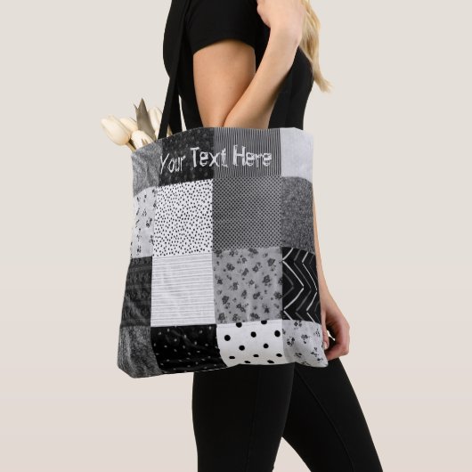 Vierkantjes met zwarte en witte patchwork tote bag (Dichtbij)