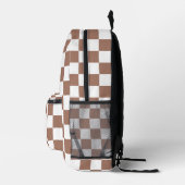 Vierkantjes mocha bruin wit retro Monogram Bedrukte Rugzak (Rechts)