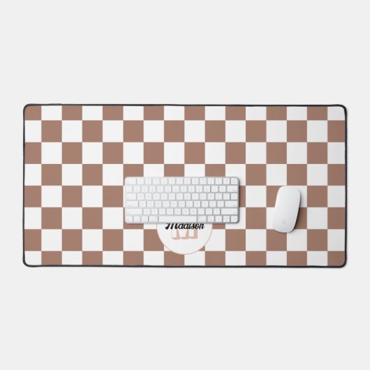 Vierkantjes mocha bruin wit retro Monogram Bureaumat (Keyboard & Muis)