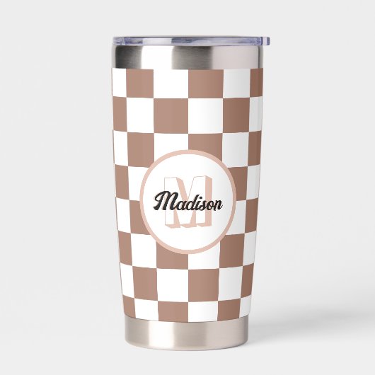 Vierkantjes mocha bruin wit retro Monogram Geïsoleerde Drinkbeker (Links)
