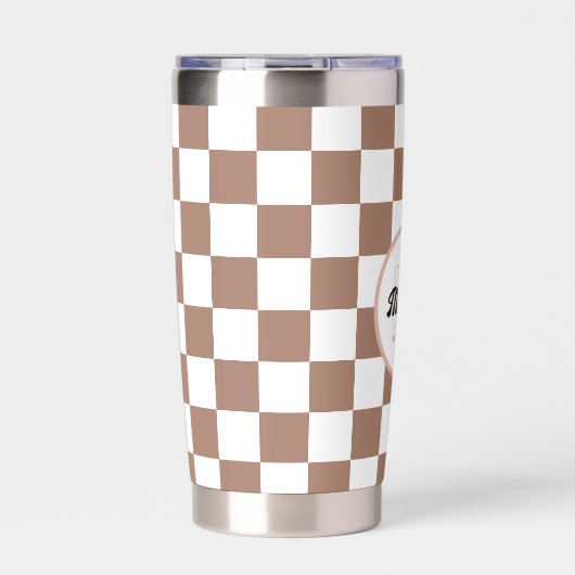 Vierkantjes mocha bruin wit retro Monogram Geïsoleerde Drinkbeker (Voorkant)