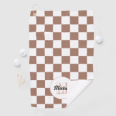 Vierkantjes mocha bruin wit retro Monogram Golfhanddoek (Insitu)