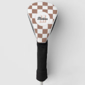 Vierkantjes mocha bruin wit retro Monogram Golfheadcover (Voorkant)
