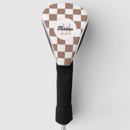 Vierkantjes mocha bruin wit retro Monogram Golfheadcover (Voorkant)