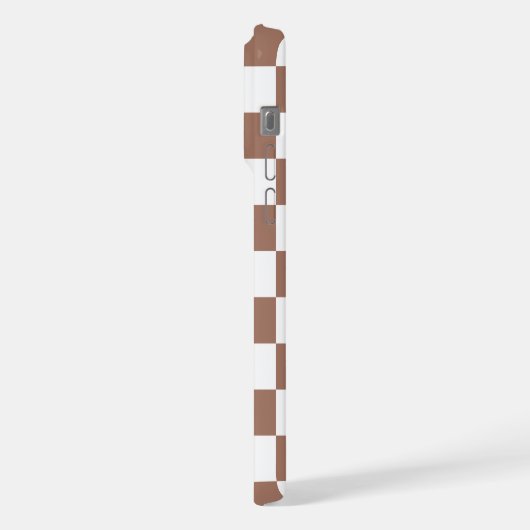 Vierkantjes mocha bruin wit retro Monogram iPhone Hoesje (Linkerkant)