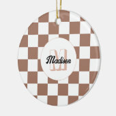 Vierkantjes mocha bruin wit retro Monogram Keramisch Ornament (Links)