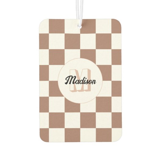 Vierkantjes mocha bruin wit retro Monogram Luchtverfrisser (Achterkant)