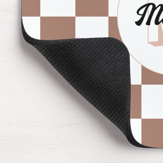 Vierkantjes mocha bruin wit retro Monogram Muismat (Hoek)