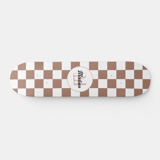Vierkantjes mocha bruin wit retro Monogram Persoonlijk Skateboard (Horizontaal)