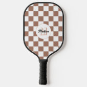 Vierkantjes mocha bruin wit retro Monogram Pickleball Paddle (Achterkant)