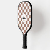 Vierkantjes mocha bruin wit retro Monogram Pickleball Paddle (Links)