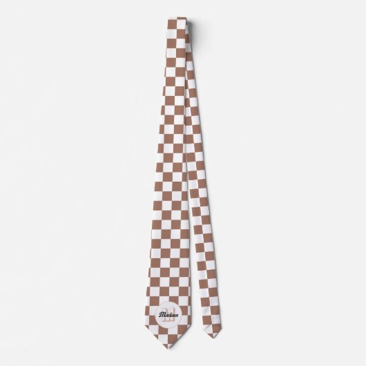 Vierkantjes mocha bruin wit retro Monogram Stropdas (Voorkant)