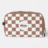 Vierkantjes mocha bruin wit retro Monogram Toilettasje (Voorkant)