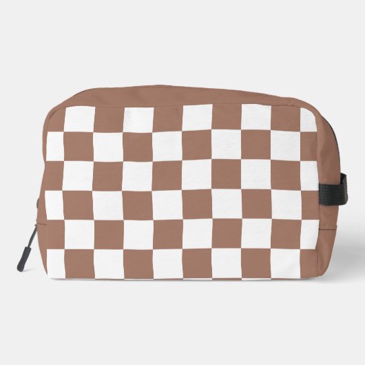 Vierkantjes mocha bruin wit retro Monogram Toilettasje (Achterkant)