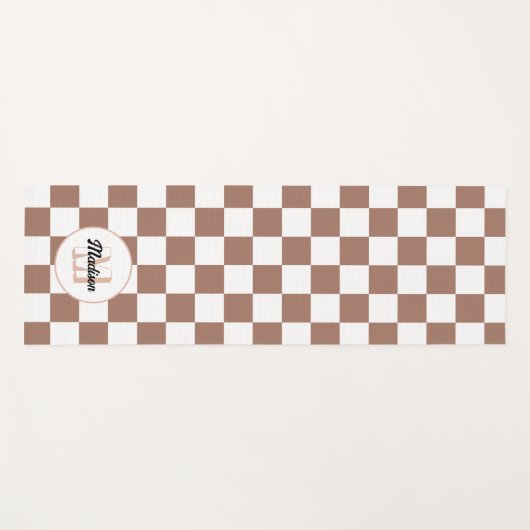 Vierkantjes mocha bruin wit retro Monogram Yogamat (Voorkant (horizontaal))