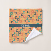 Vierkantjes Perzik Blauw Minimaal Patroon Bad Handdoek (Wasdoekje)