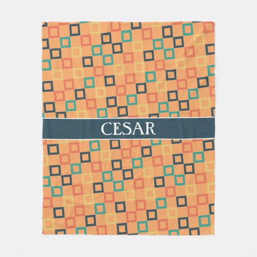 Vierkantjes Perzik Blauw Minimaal Patroon Fleece Deken (Voorkant)