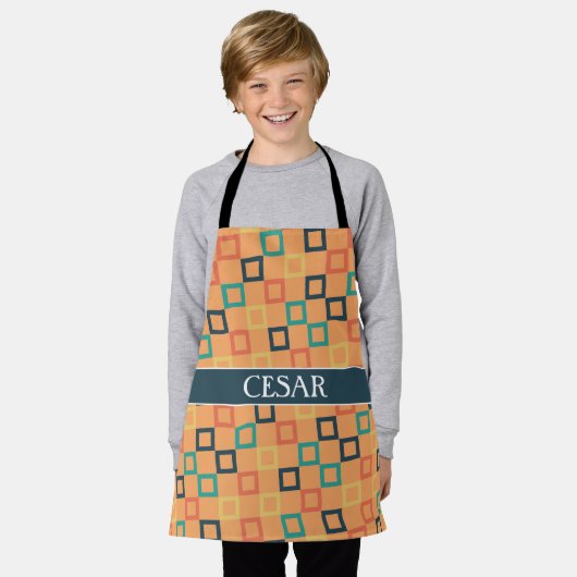 Vierkantjes Perzik Blauw Minimaal Patroon Schort (Gedragen)