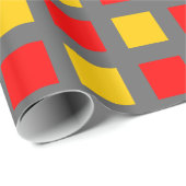 Vierkantjes - Rood en Amber op Grijs Cadeaupapier (Rol Hoek)