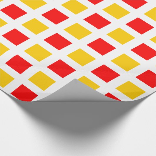 Vierkantjes - Rood en Amber op Wit Cadeaupapier (Hoek)