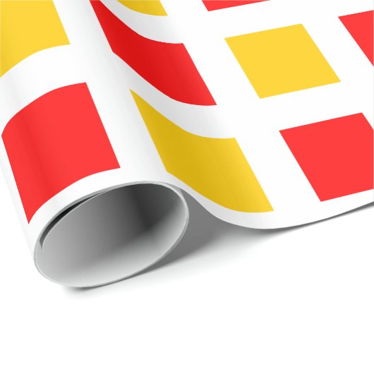 Vierkantjes - Rood en Amber op Wit Cadeaupapier (Rol Hoek)