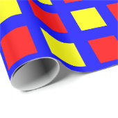 Vierkantjes - Rood en Geel op Blauw Cadeaupapier (Rol Hoek)