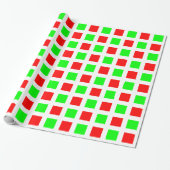 Vierkantjes - Rood en Groen op Wit Cadeaupapier (Uitgerold)